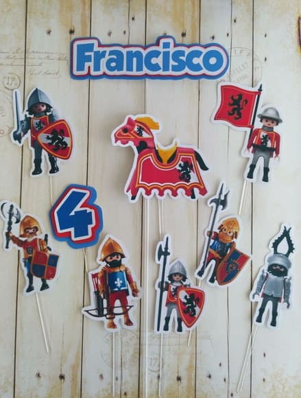 Topper para Bolo Playmobil Cavaleiro Medieval Personalizado