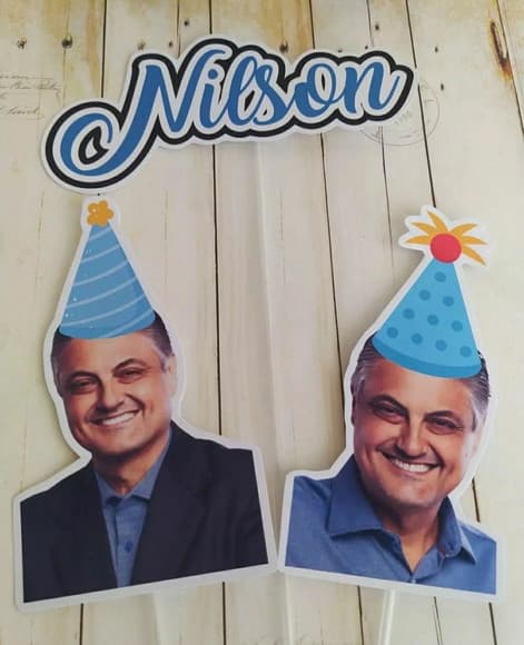 Topper para Bolo com Foto e Chapéu Aniversário Adulto Homem
