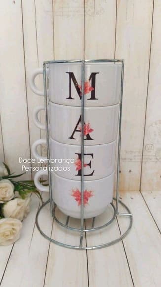 Torre Xícaras com Nome Mãe (dia das Mães) Personalizado - foto 1