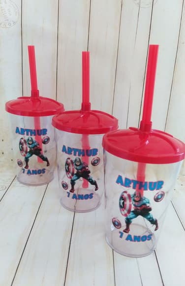 Kit Topper de Bolo + Copo Twister com Canudo Capitão América - foto 1