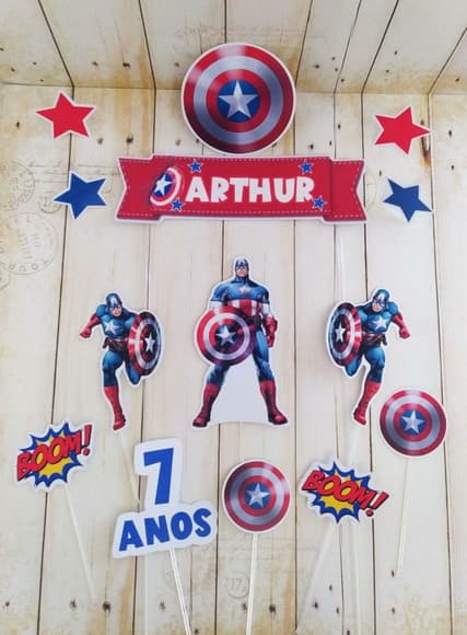 Topper para Bolo Capitão América Personalizado