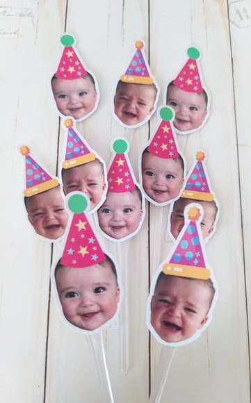 Topper para Docinhos com Foto Bebê Chapeuzinho Kit 60 Unid.