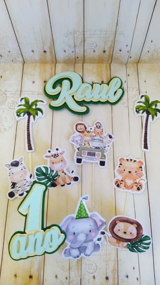 Topper Safari Menino 3d Personalizado