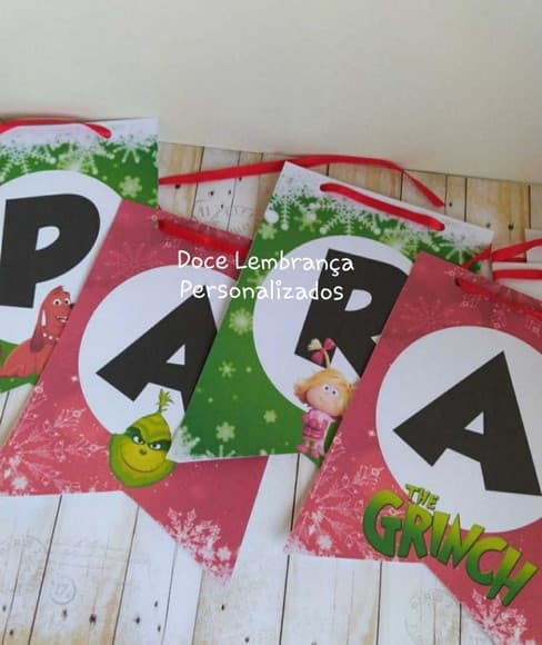 Bandeirola Aniversário Grinch Natal Personalizada