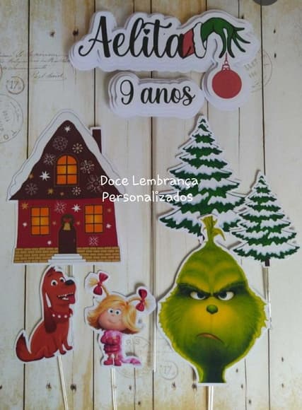 Topper de Bolo Grinch Natal Personalizado Decoração Natal