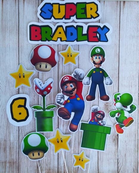 Topper de Bolo Super Mario Personalizado Aniversário