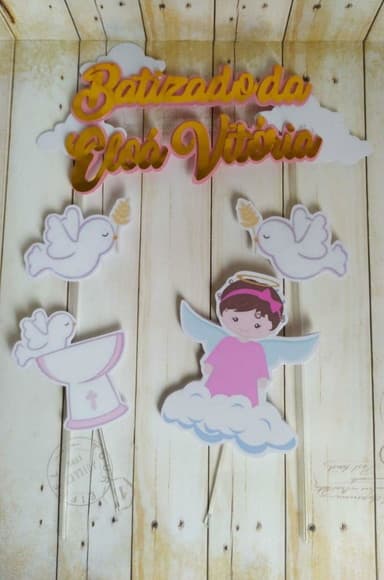 Kit Topper Para Bolo E Docinhos Batizado Menina 3d - foto 1
