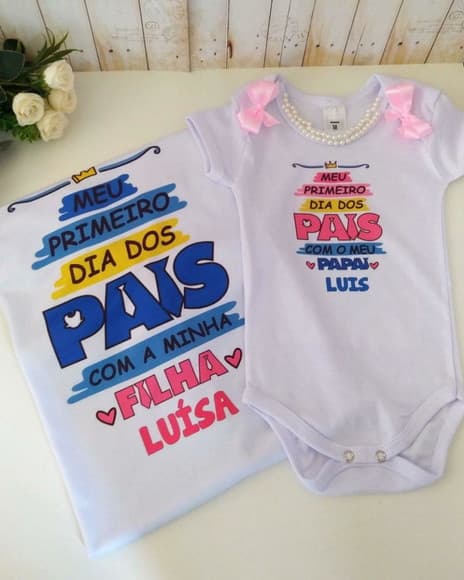 Kit Camiseta + Body Menina Decorado Dia dos Pais