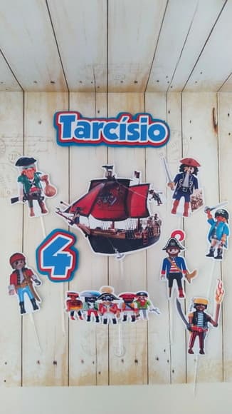 Kit Topper Para Bolo E Docinhos Playmobil Pirata