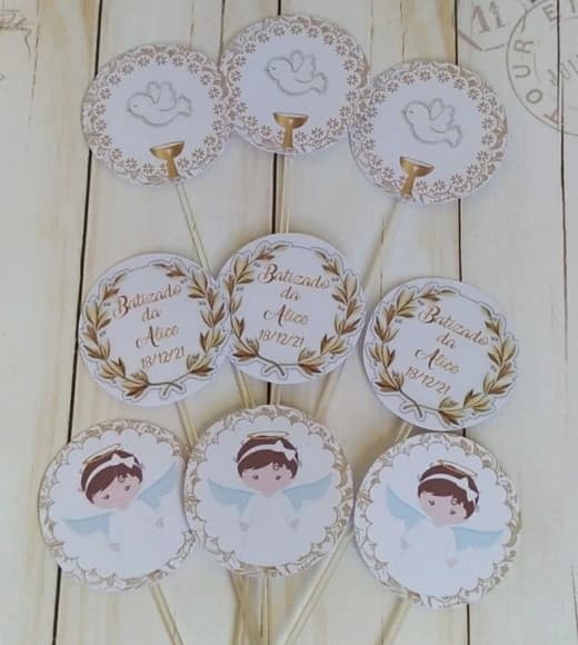 Topper para Docinhos Batizado Menina 30 Unid.