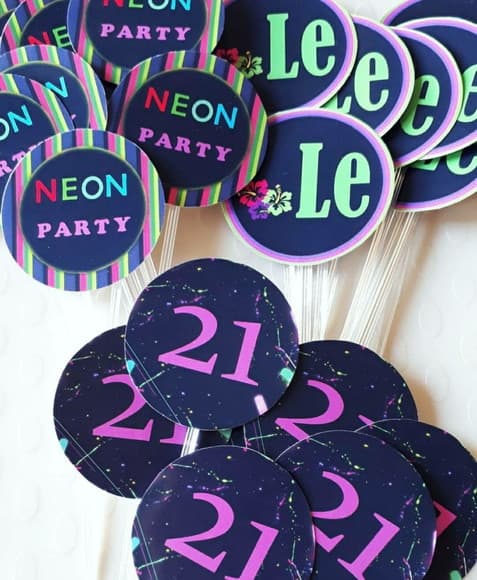Topper para Docinhos Festa Neon 30 Unidades