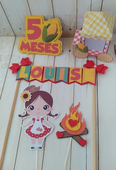 Topper Festa Junina Barraca 3d Mesversário Menina