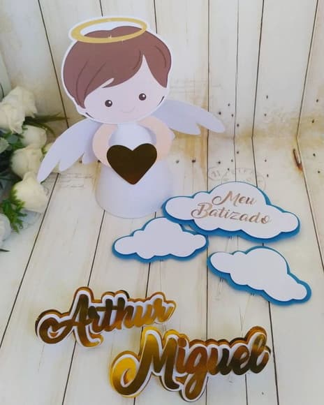 Topper de Bolo Batizado Menino 3d Personalizado