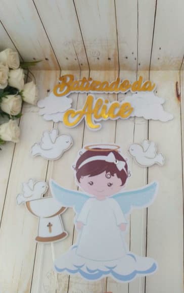 Kit Topper para bolo e docinhos Batizado Menina - foto 1