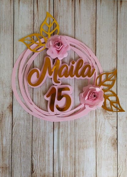Topper Arco E Flores 3d 15 Anos