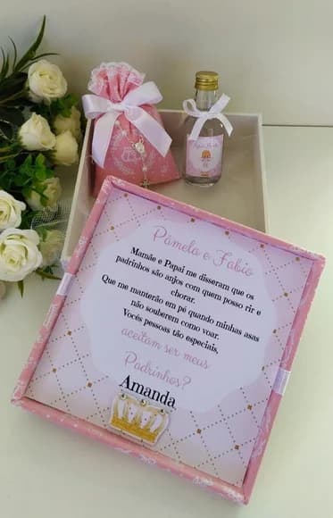 Caixa Convite Padrinhos de Batismo Menina - foto 1